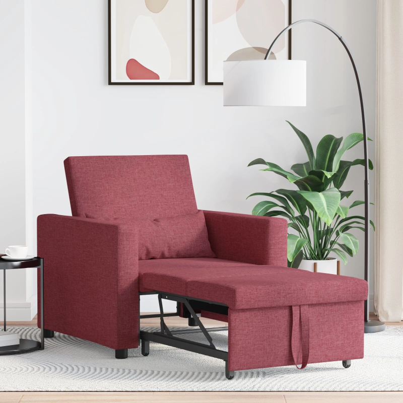 vidaXL Izvelkamā dīvāna gulta viena personai Vīnsarkans audums