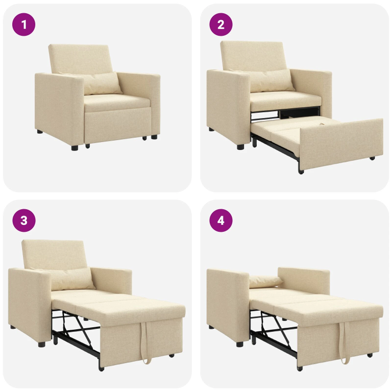 vidaXL Izvelkamā dīvāna gulta viena personai Krēmkrāsa audums