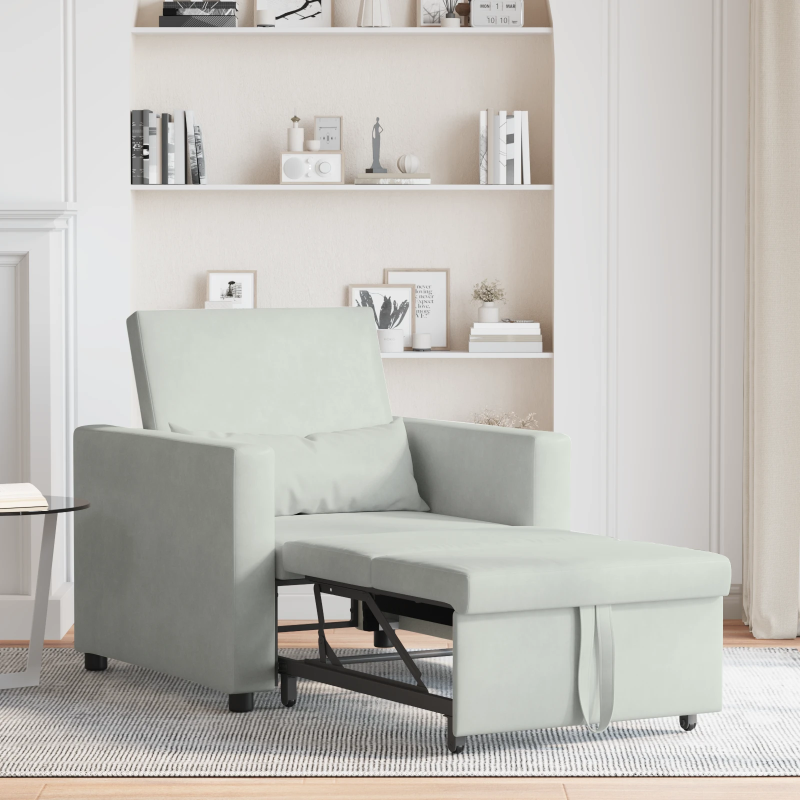 vidaXL Izvelkamā dīvāna gulta viena personai ar riteni Gaiši pelēka