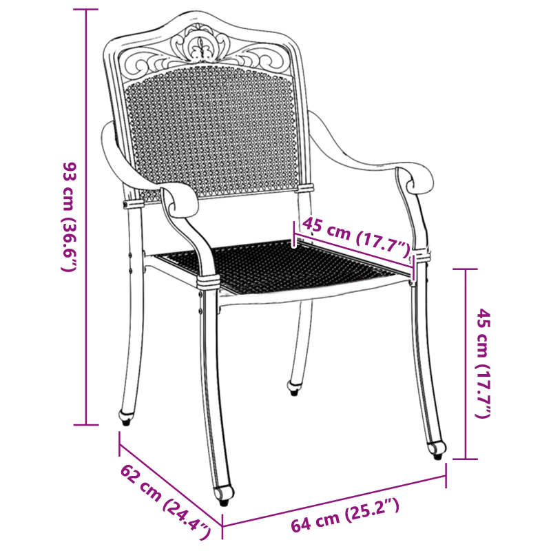 vidaXL Dārza krēsls 2 pcs Zaļa 64 x 62 x 93cm Alumīnijs