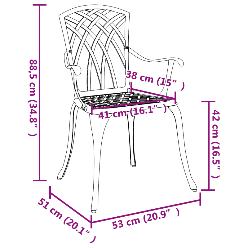 vidaXL Dārza krēsls 2 pcs Zaļa 53 x 51 x 88,5cm Alumīnijs