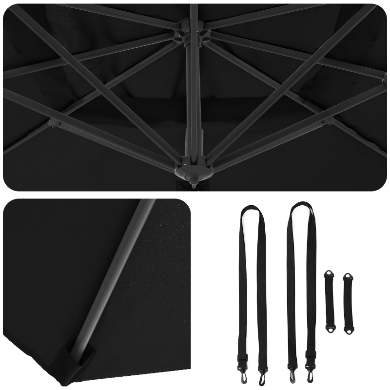 vidaXL Roma Parasol Melna 286 x 284 x 265 cm Alumīnijs un poliesters