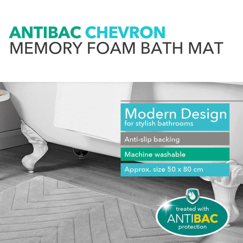 Beldray LA032647LGRYUFFEU7 Antibac Chevron Memory Foam Bath Mat
