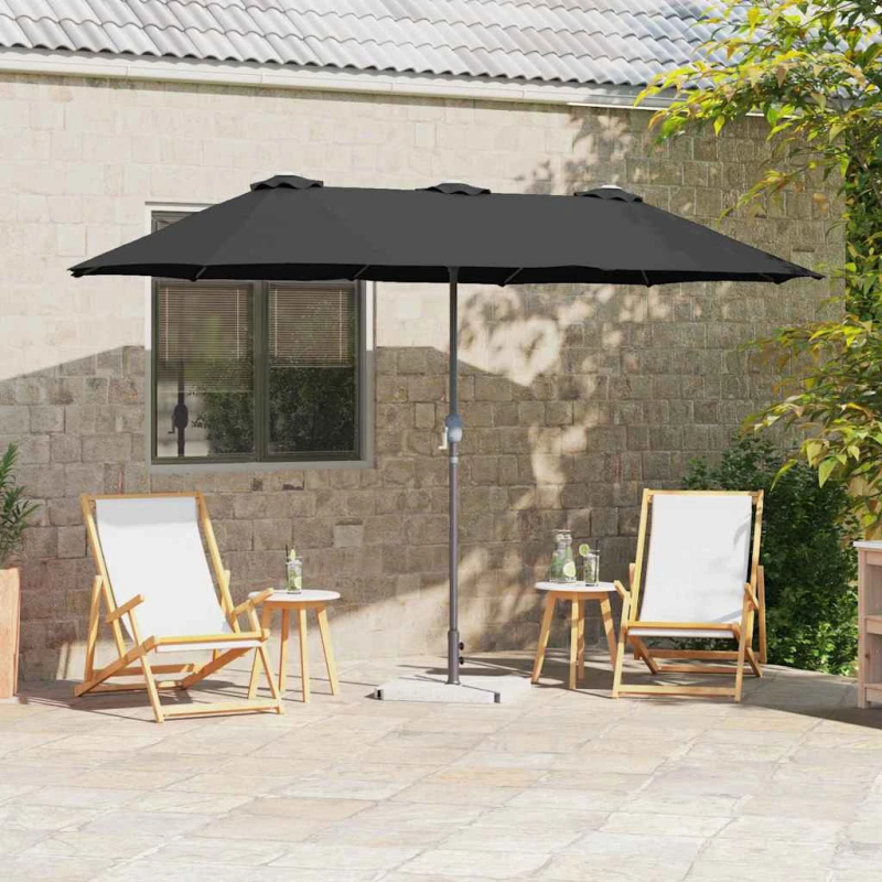 vidaXL Dārza parasols Melna 370 x 197 x 239 cm Poliesters un alumīnijs