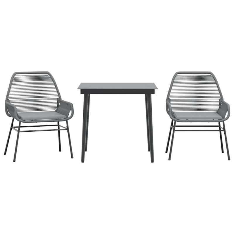 vidaXL 3-daļīgs dārza mēbeļu komplekts, matrači, pelēka PE rotangpalma