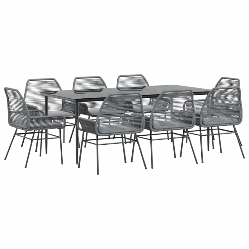 vidaXL 9-daļīgs dārza mēbeļu komplekts, matrači, pelēka PE rotangpalma