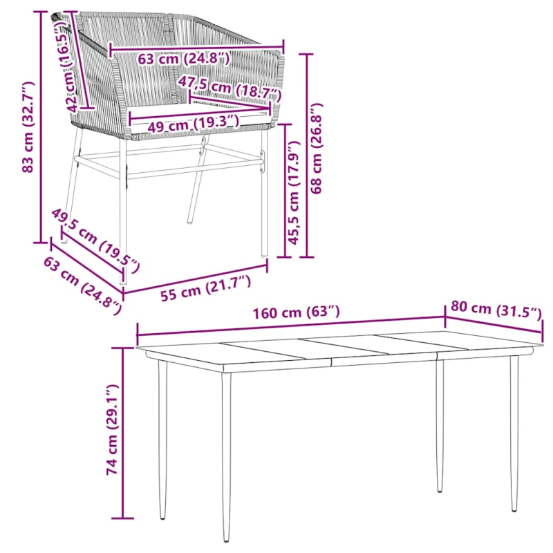 vidaXL 7-daļīgs dārza mēbeļu komplekts, matrači, melna PE rotangpalma
