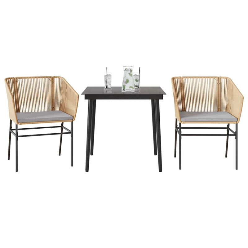 vidaXL 3-daļīgs dārza mēbeļu komplekts, matrači, brūna PE rotangpalma