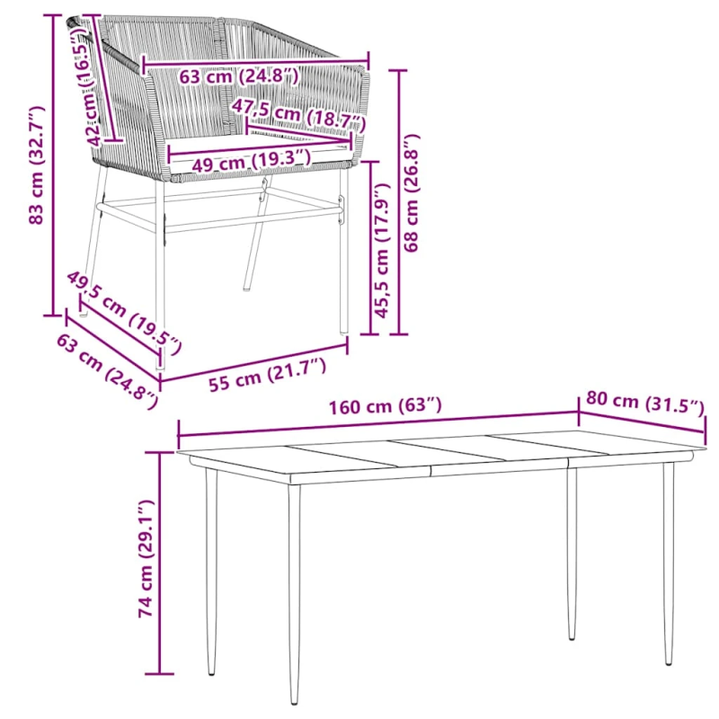 vidaXL 7-daļīgs dārza mēbeļu komplekts, matrači, brūna PE rotangpalma