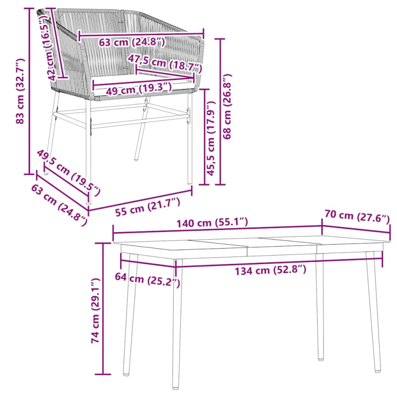 vidaXL 5-daļīgs dārza mēbeļu komplekts, matrači, pelēka PE rotangpalma