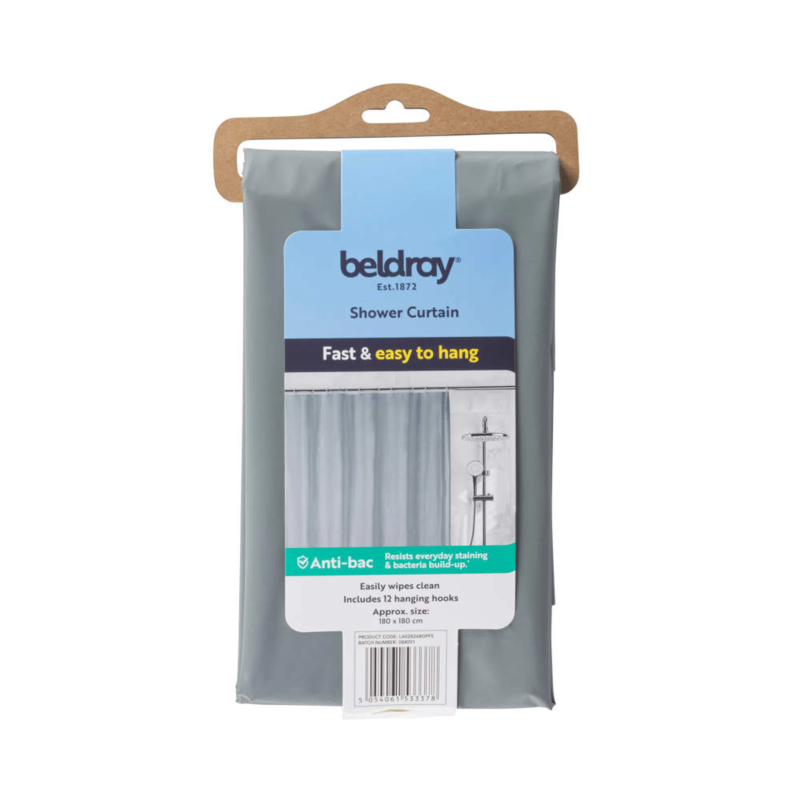 Beldray LA028268LGRYUFFEU7 Antibac Shower Curtain Gray