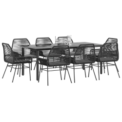 vidaXL 9-daļīgs dārza mēbeļu komplekts, matrači, melna PE rotangpalma