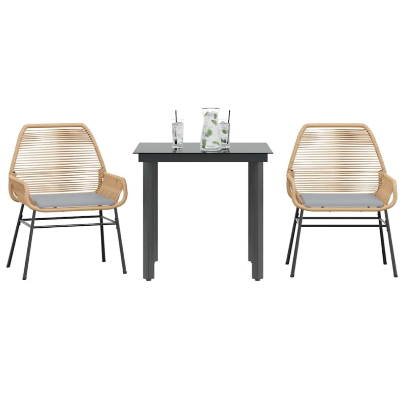 vidaXL 3-daļīgs dārza mēbeļu komplekts, matrači, brūna PE rotangpalma