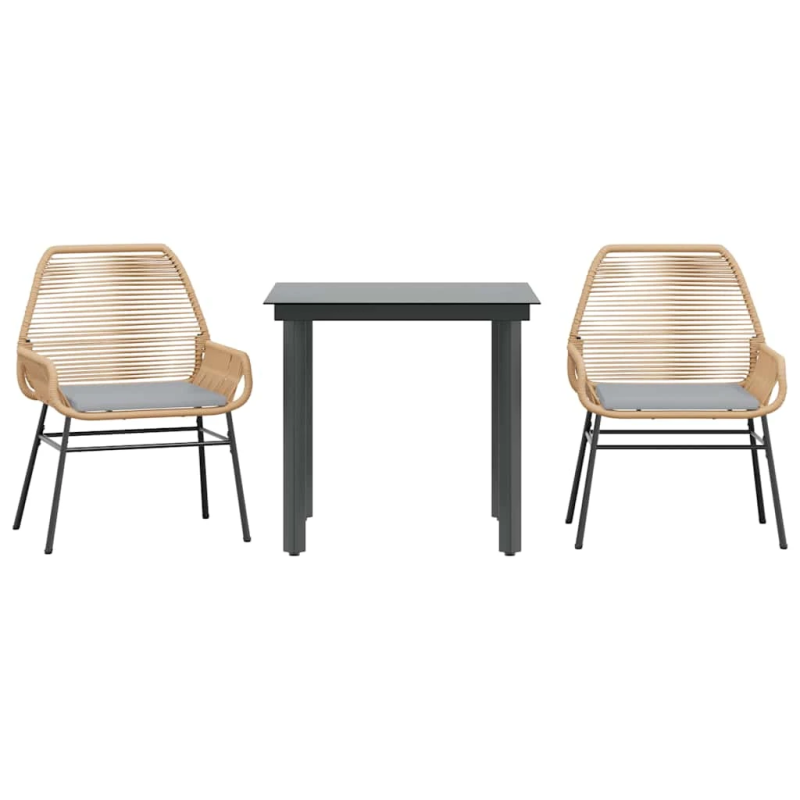 vidaXL 3-daļīgs dārza mēbeļu komplekts, matrači, brūna PE rotangpalma