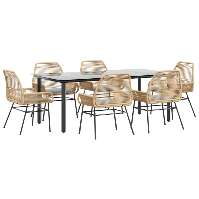 vidaXL 7-daļīgs dārza mēbeļu komplekts, matrači, brūna PE rotangpalma