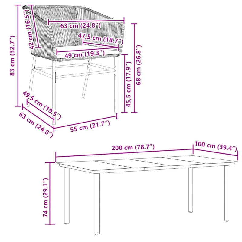 vidaXL 7-daļīgs dārza mēbeļu komplekts, matrači, pelēka PE rotangpalma