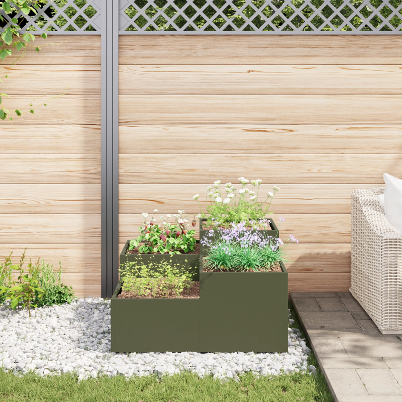 vidaXL Dārza stādītājs Olīvu zaļa 100 x 100 x 48 cm Tērauds