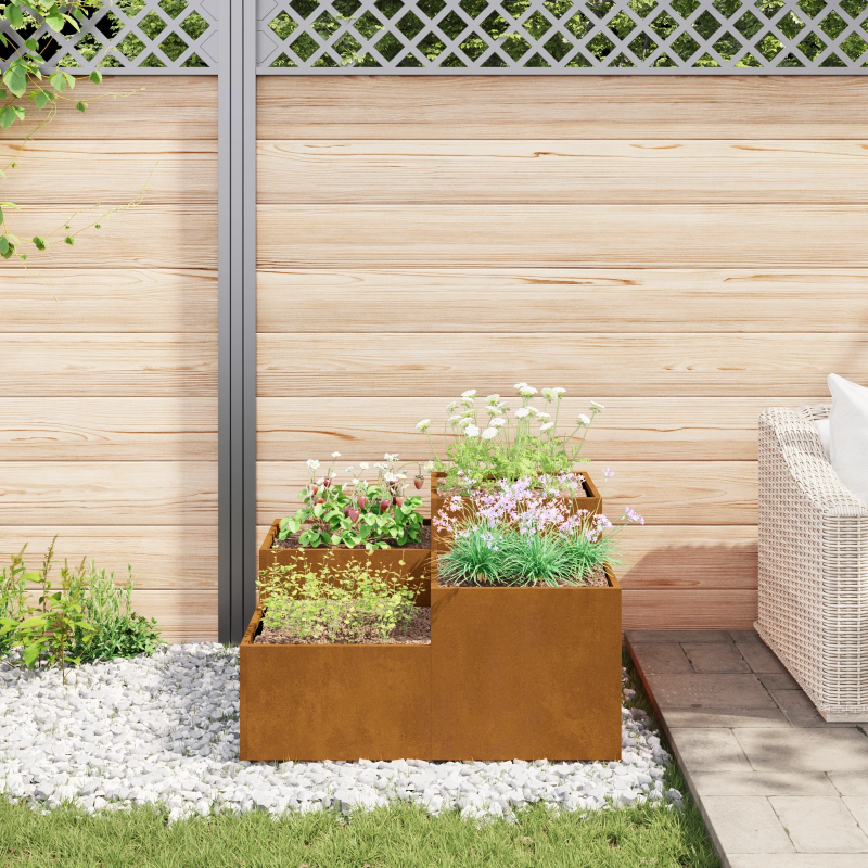 vidaXL Dārza stādītājs Rūsa 100 x 100 x 48 cm Laika tērauds