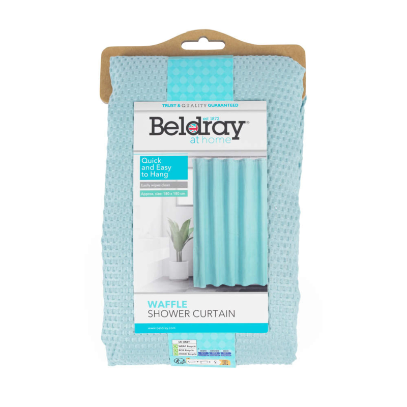 Beldray LA035655FAS Waffle Design Shower Curtain - Blue