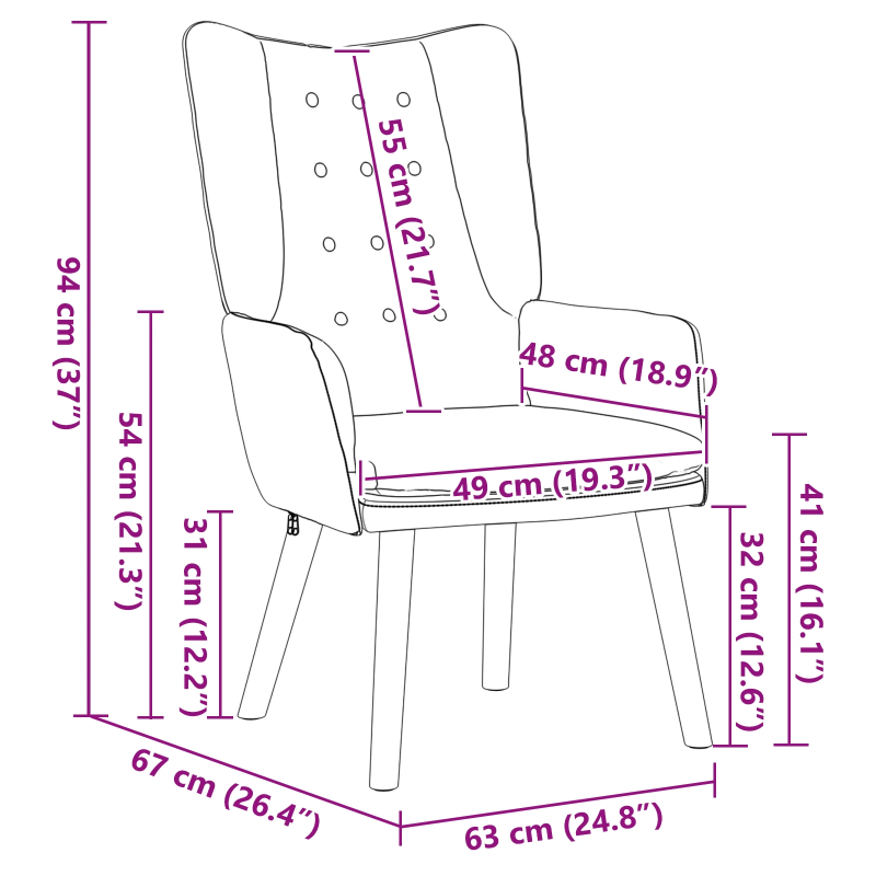 vidaXL atpūtas krēsls Melna 63 x 67 x 94 cm Samts