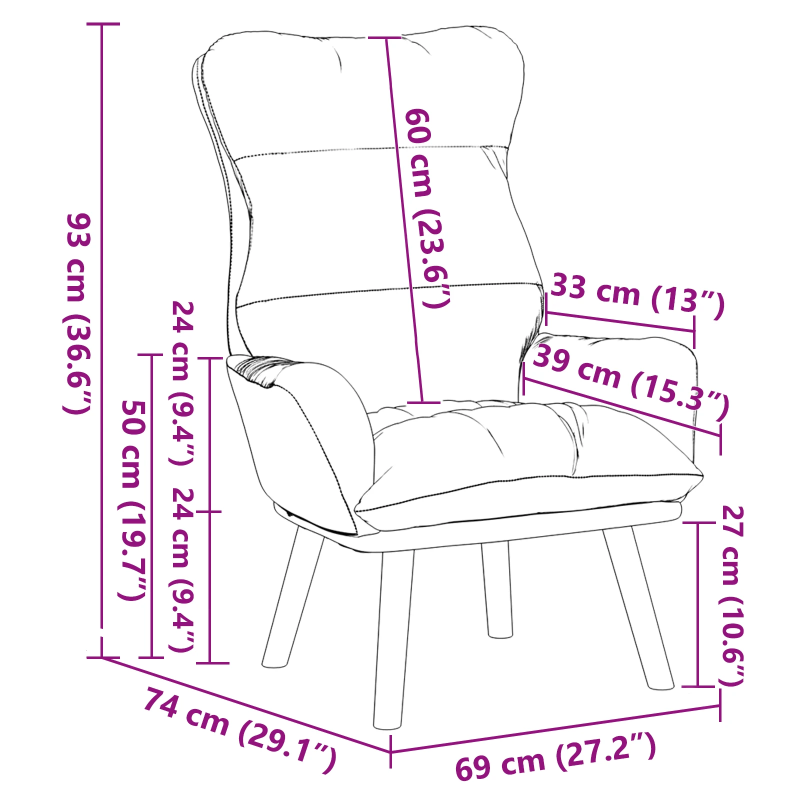 vidaXL atpūtas krēsls Zila 69 x 74 x 93 cm Samts