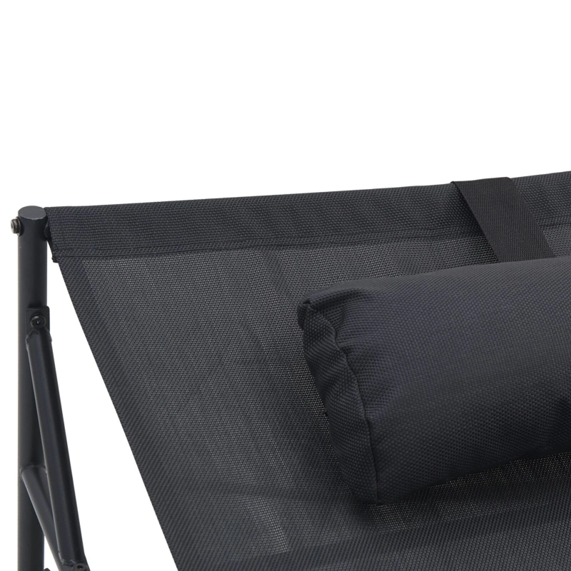 vidaXL Dārza sauļošanās krēsls ar spilvenu 2 pcs Melna