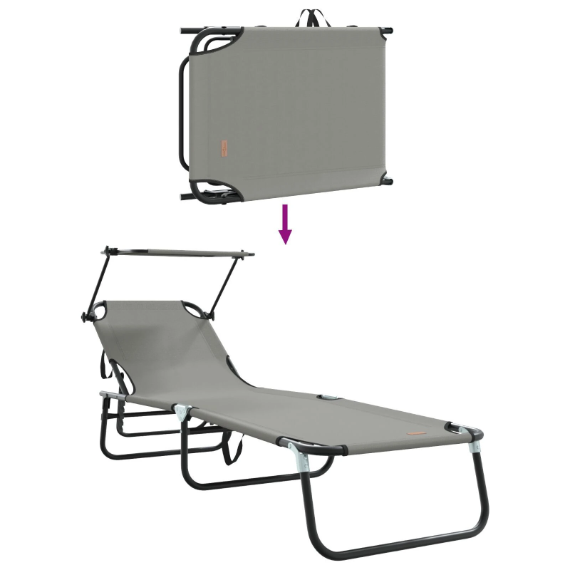vidaXL Saliekamais sauļošanās krēsls Pelēka 190 x 57 x 81 cm oksforda