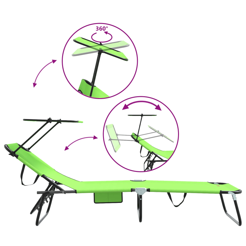 vidaXL Saliekamais sauļošanās krēsls Zaļa 190 x 57 x 81 cm oksforda