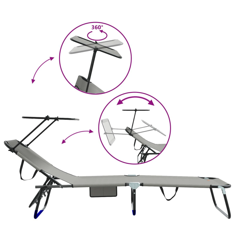 vidaXL Saliekamais sauļošanās krēsls 2 pcs Pelēka 190 x 57 x 81 cm