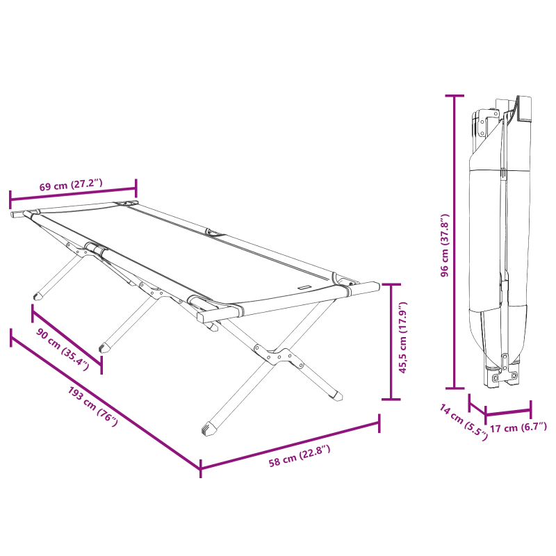 vidaXL Salokāma kempinga gulta Sarkana 193 x 69 x 45 cm