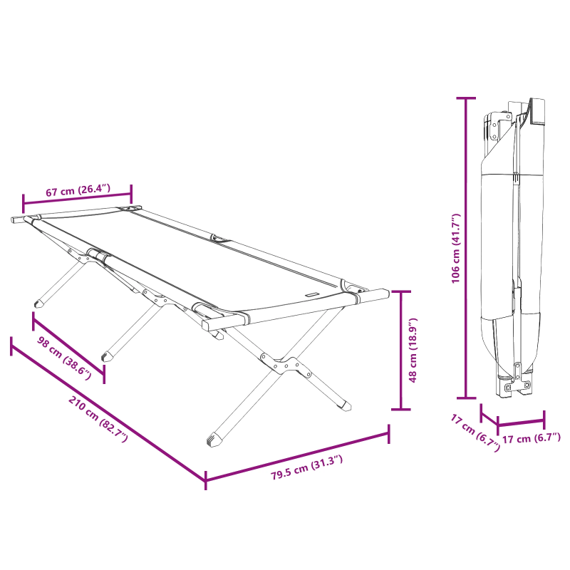 vidaXL Salokāma kempinga gulta 2 pcs Zila 210 x 80 x 46 cm