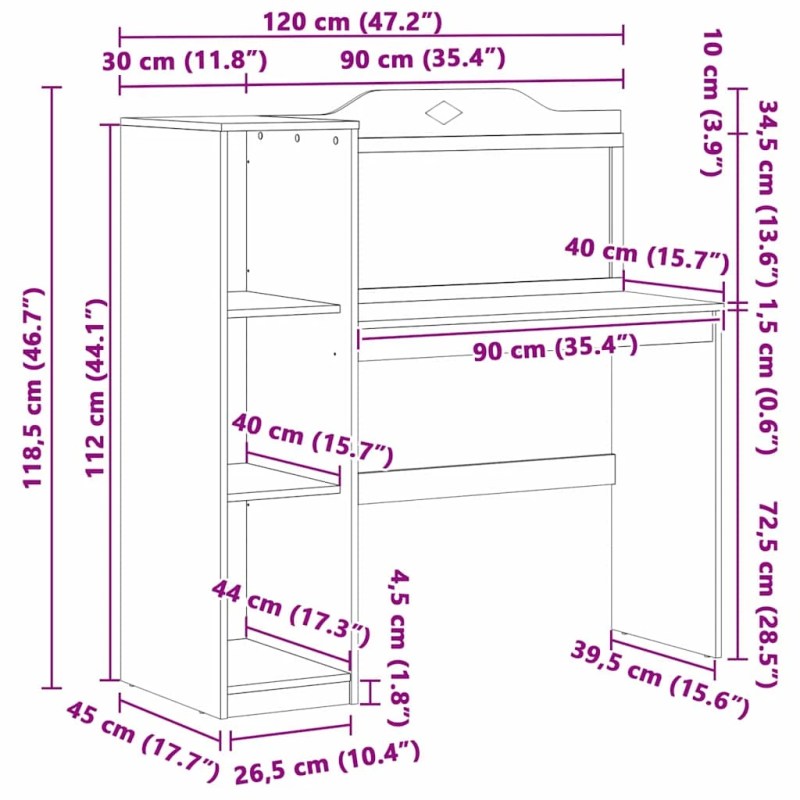 vidaXL Kreida galda ROROS Balts 120 x 45 x 118,5 cm Inženierijas koks