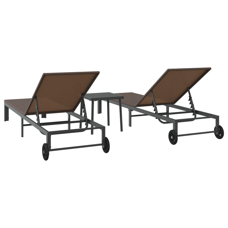 vidaXL Sauļošanās gulta 2-persona 3 pcs Brūna poliratāns