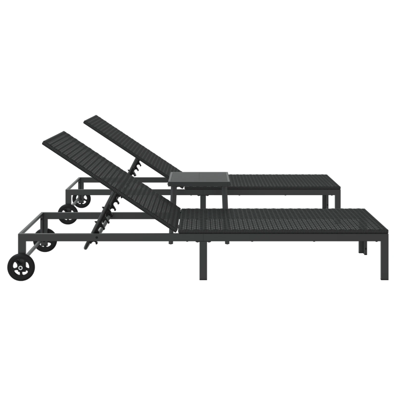 vidaXL Sauļošanās gulta 2-persona 3 pcs Melna poliratāns