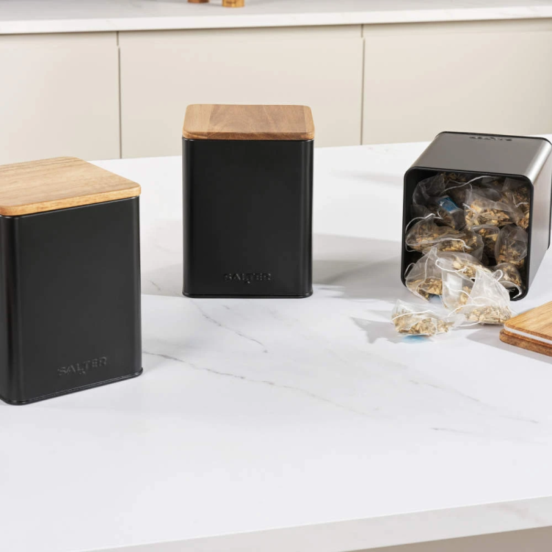 Salter BW129001EU7 Toronto 4-Piece Bread Bin & Canister Set - Black