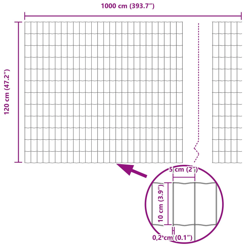 vidaXL Eiropas žogs 1,2 x 10 m PVC pārklāts dzelzs
