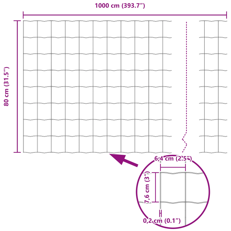 vidaXL Eiropas žogs 0,8 x 10 m PVC pārklāts dzelzs