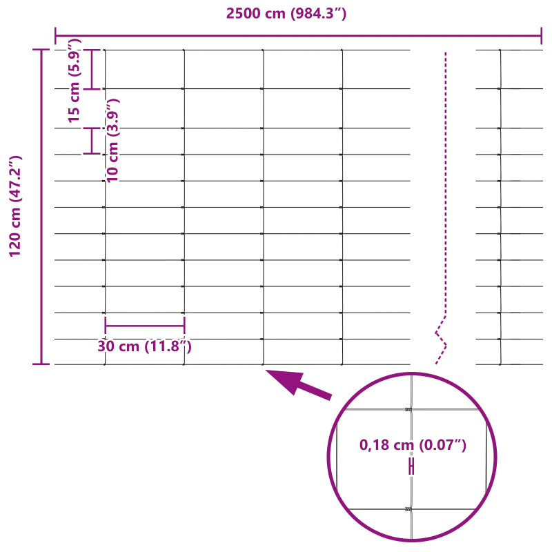 vidaXL Lauku žogs Sudraba 25 x 1,2 m Cinkots tērauds