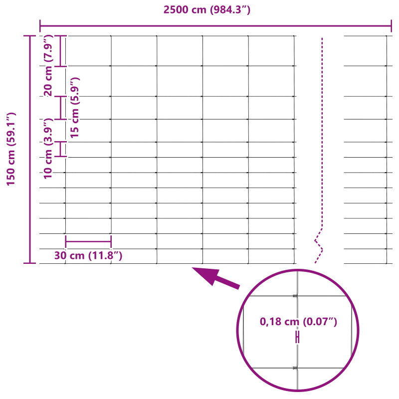 vidaXL Lauku žogs Sudraba 25 x 1,5 m Cinkots tērauds