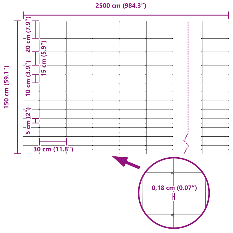 vidaXL Lauku žogs Sudraba 25 x 1,5 m Cinkots tērauds