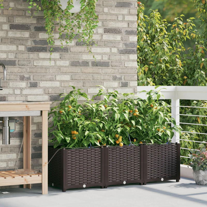 vidaXL Dārza stādītājs 3 pcs Brūna Tērauds