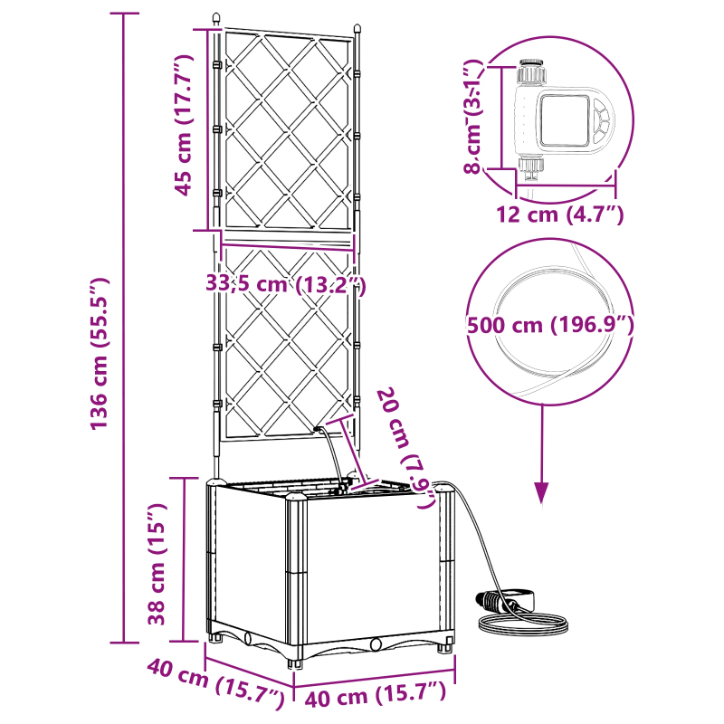 vidaXL Dārza stādītājs Brūna 40 x 40 x 142 cm Tērauds