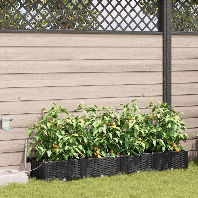 vidaXL Dārza stādītājs 4 pcs Melna Tērauds