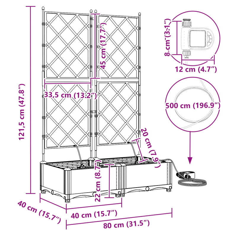 vidaXL Dārza stādītājs 2 pcs Melna Tērauds