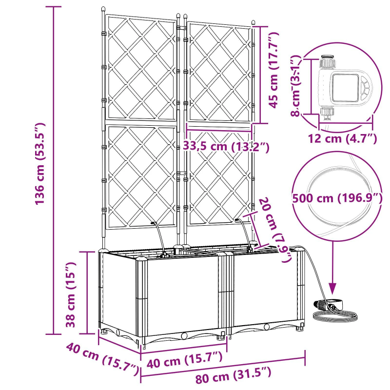 vidaXL Dārza stādītājs 2 pcs Melna Tērauds