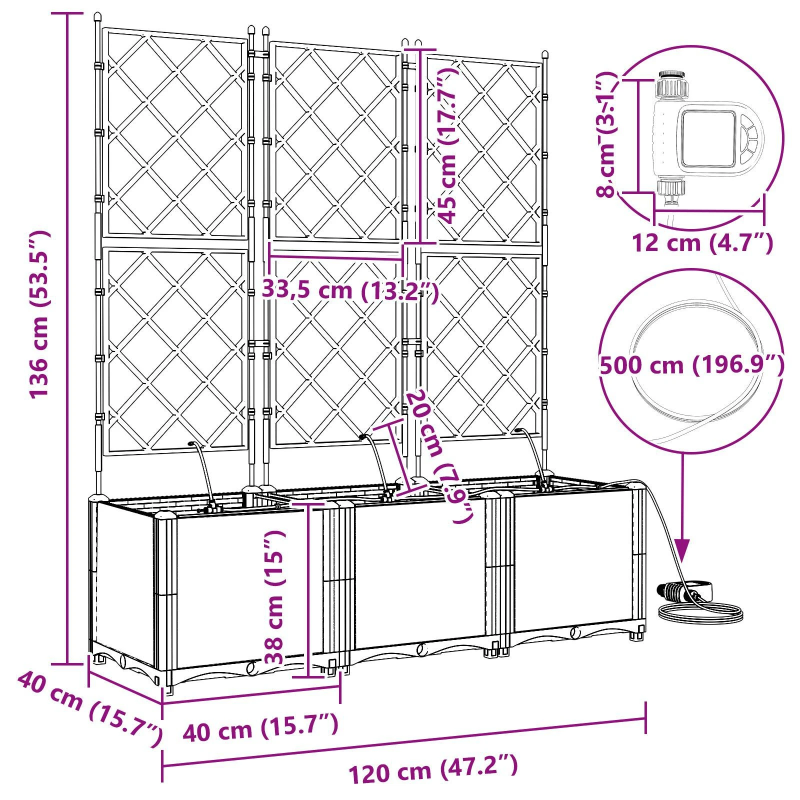 vidaXL Dārza stādītājs 3 pcs Melna Tērauds