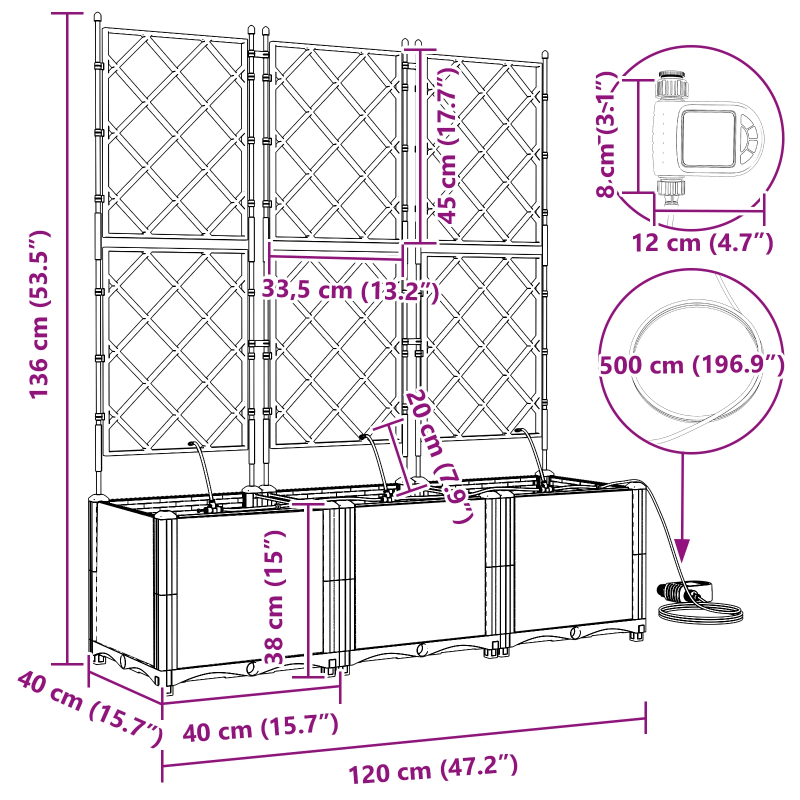 vidaXL Dārza stādītājs 3 pcs Balts Tērauds
