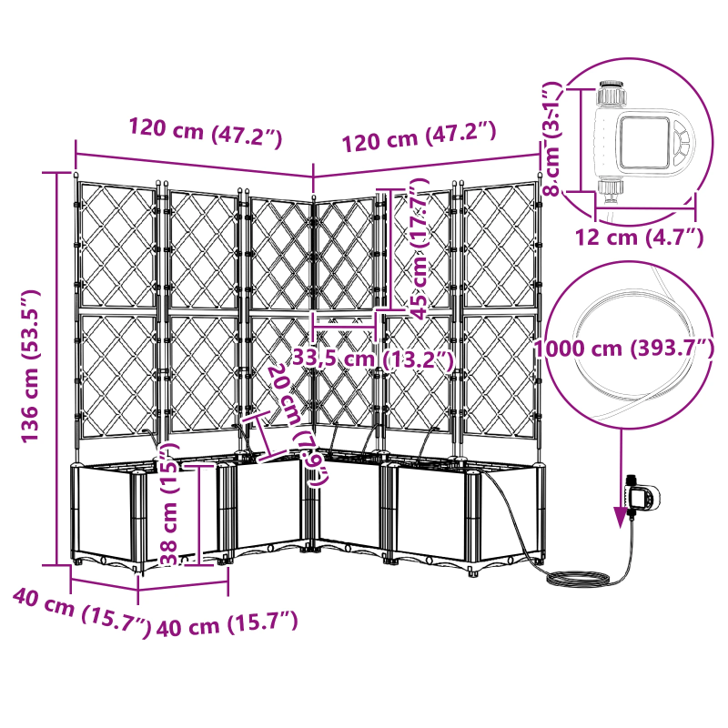 vidaXL Dārza stādītājs 5 pcs Balts Tērauds