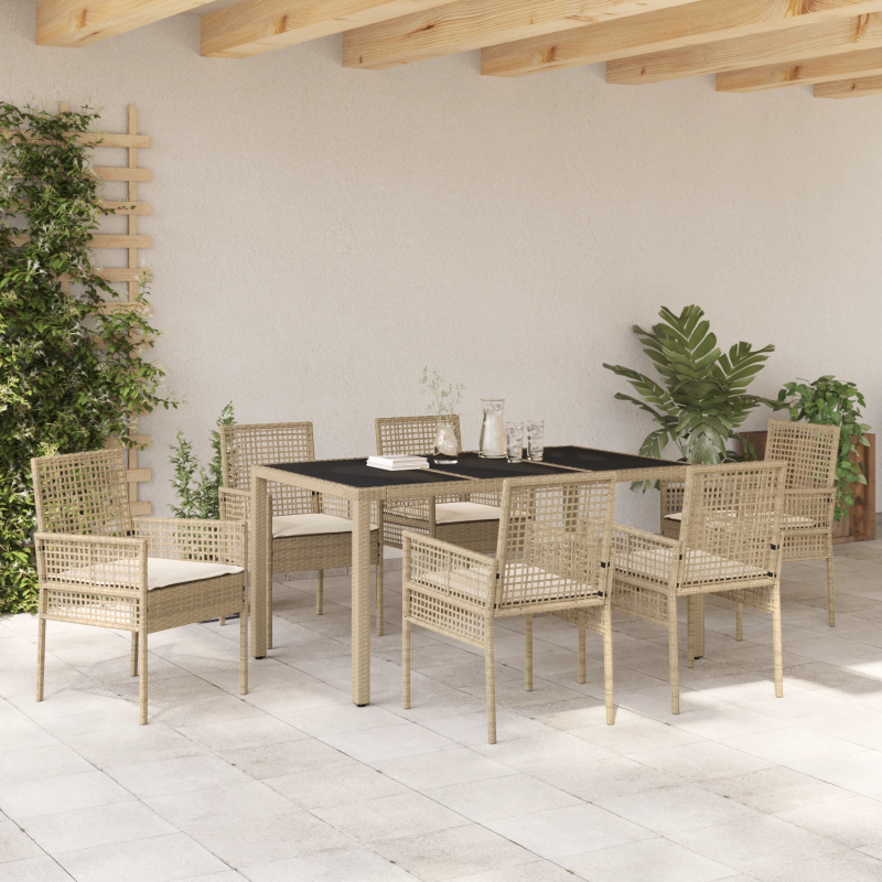 vidaXL Dārza ēdamgalds 7 pcs Bēša poliratāns