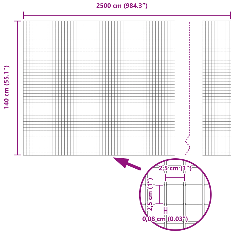 vidaXL Metinātās stieples žogs Sudraba 1.4 x 25 m